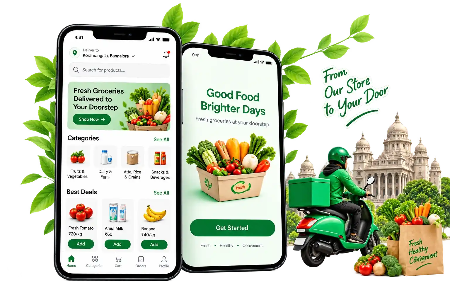 Grocery App Mockups and Delivery Vector